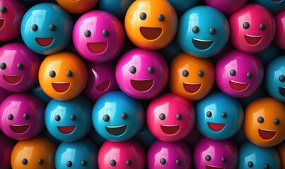 Colorful smiling balls in vibrant arrangement showcasing joy and playfulness
