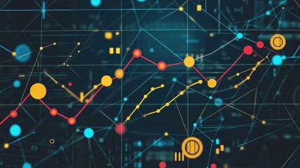 Financial data analysis background with glowing line graph and geometric shapes. Concept for stock market, investment strategy, or economic forecasting reports.