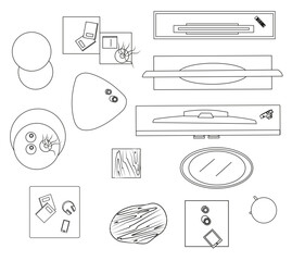 Top View Vector Set of Coffee Tables and Side Tables for Living Room Floor Plans
