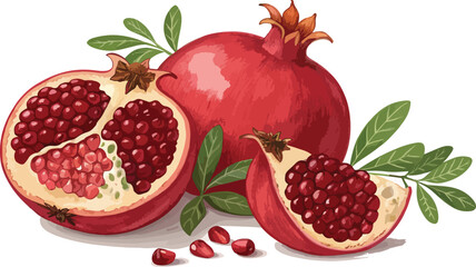 Pomegranate in white background illustration vector design, Pomegranate illustration vector design