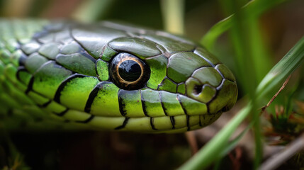 Close up one Grass Snake Head