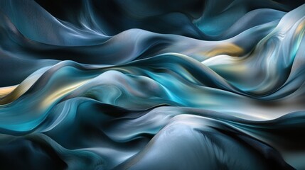 Obraz premium Abstract teal and gold flowing waves, dynamic curves, elegant fluid motion.