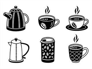 Mug Icon Set Sihouette Black Vector Bundle