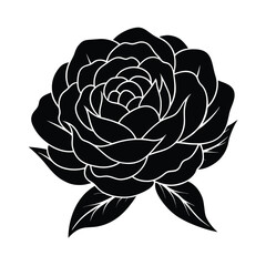 Obraz premium Beautiful black rose silhouette with delicate details on a white background in vector format