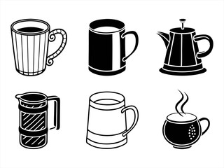 Mug Icon Set Sihouette Black Vector Bundle