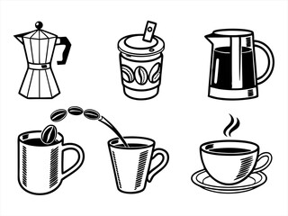 Mug Icon Set Sihouette Black Vector Bundle