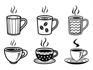 Mug Icon Set Sihouette Black Vector Bundle