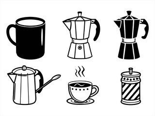 Mug Icon Set Sihouette Black Vector Bundle