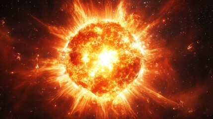 Fiery solar flare erupting from a star's surface in space.
