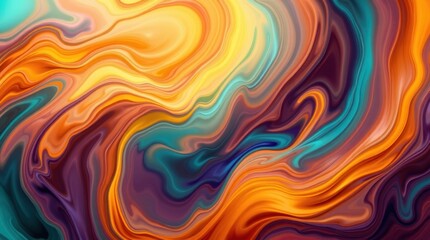 Obraz premium Abstract swirling vibrant hues in orange, teal, and purple create a dynamic, fluid art piece