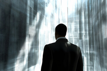 Modern architectural interior with a solitary figure.