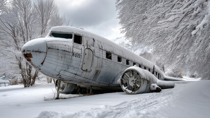 Fototapeta premium Decaying plane wreck in the snow