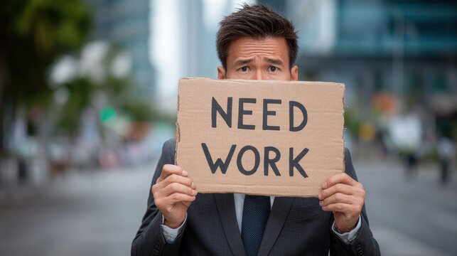 Job seekers plea a mans hope in a busy urban landscape