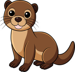 otter vector, Eurasian river otter isolated on white background
