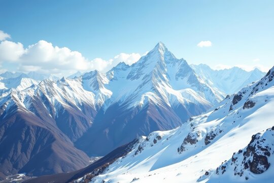 Panoramic shot of snow-covered Peruvian mountain range, South America, aerial view - Powered by Adobe