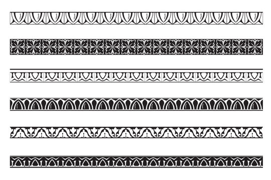 Set of decorative floral seamless ornamental border - Vector modular