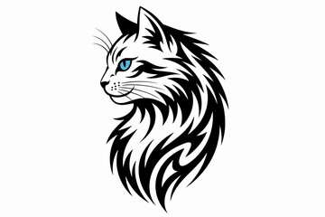 Tribal Cat Silhouette with Blue Eye – Artistic Feline Design in Black and White

