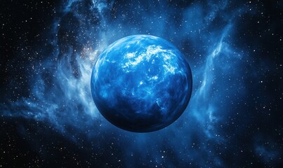 Fototapeta premium Blue planet in cosmic space with vibrant nebula and stars in background