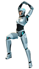 3D Rendering Female Robot on White
