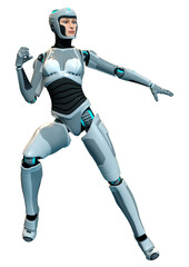 3D Rendering Female Robot on White