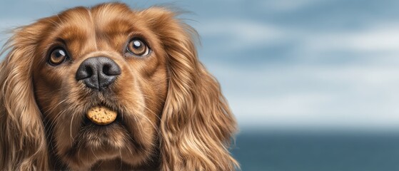 Naklejka premium Anticipation in the air a spaniels alert expression