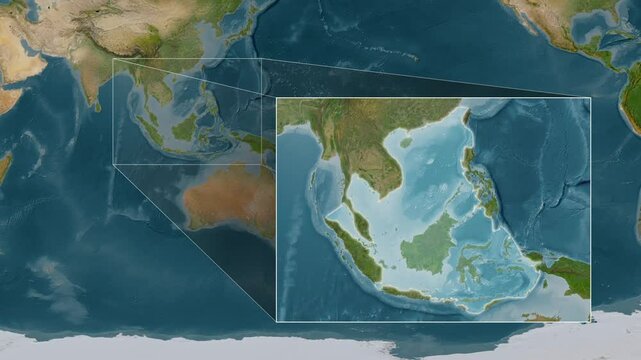 South China and Easter Archipelagic Seas. Satellite map. Location