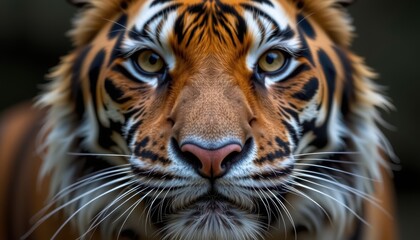 Fototapeta premium Close-Up Portrait of a Majestic Tiger with Intense Eyes and Striking Stripes in Natural Habitat