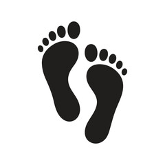 Simple black footprint icon. Two black human footprints vector icon