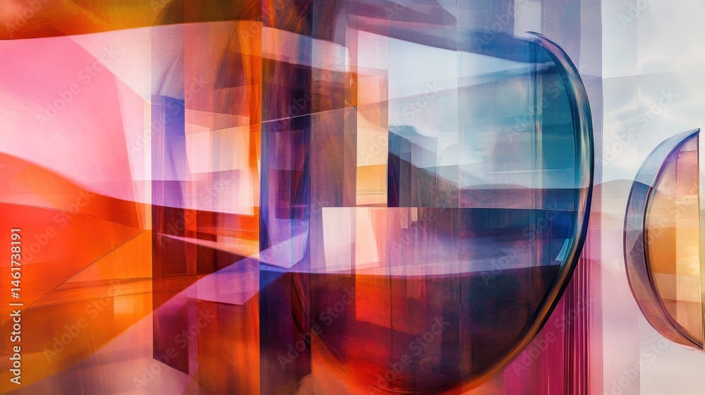 Poster abstract architectural forms with vibrant colors and dynamic perspective.