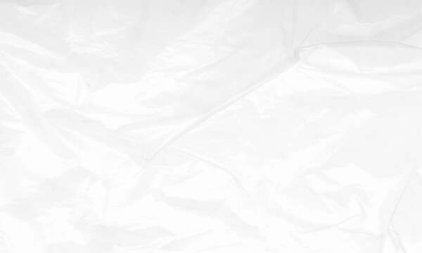 Transparent plastic wrap texture overlay. Crumpled polyethylene film, shrink packaging sheet, vinyl sleeve cover mockup. Realistic clear plastic surface effect