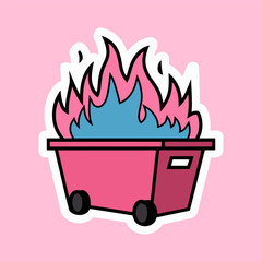 Pink Cartoon Dumpster with Blue Fire Illustration