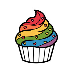 Rainbow Cupcake with Heart Sprinkles Illustration