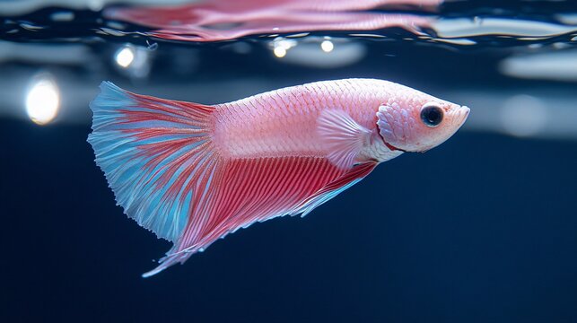 Pink betta fish with vibrant fins in water  Close-up underwater shot, showing detailed scales and fin structure