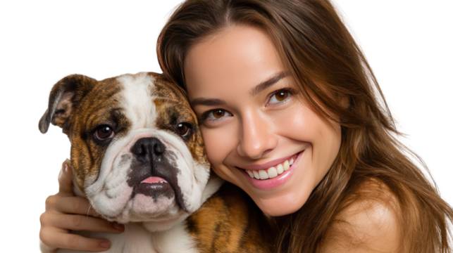 Best Friend Bond: A heartwarming portrayal of a young woman embracing her beloved dog, her smile mirroring the dog's content expression in a touching display of affection and companionship.