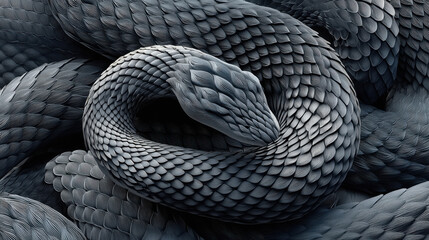 Metal texture dragon scales background. Lively coiled black snakes