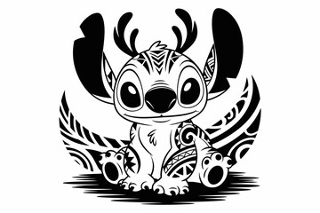 Tribal Tattoo Style Cute Alien Character Illustration – Polynesian Inspired Vector Art

