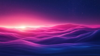 Surreal Pink and Blue Landscape:  A Dreamlike Nightscape with Glowing Hills Under a Starry Sky