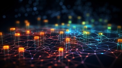 Obraz premium Abstract futuristic network landscape with glowing nodes and connections