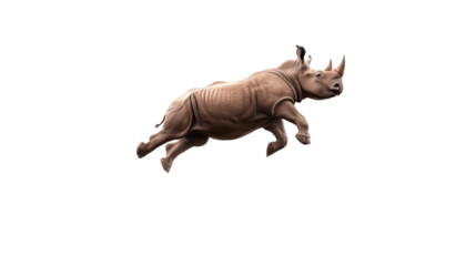 Rhinoceros leaping majestically with dynamic motion in striking midair pose