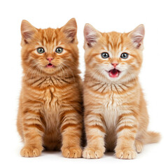 Obraz premium two cats are sitting white background, two orange cats are sitting white background, two orange tabby cats are sitting white background, two cats are sitting on a white background, orange cats