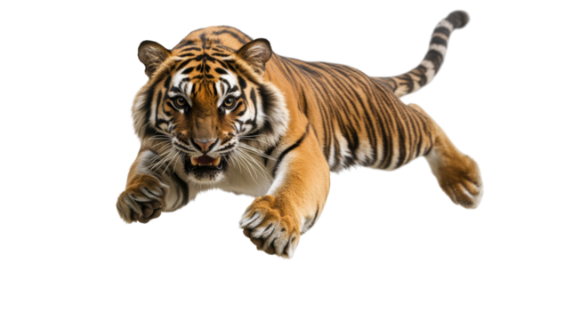 Fierce tiger mid leap showing strength powerful example of animal agility and focus