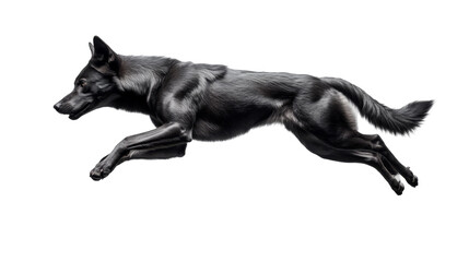 Fototapeta premium Graceful black dog in full leap capturing elegance and power in dynamic motion