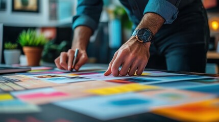 A Designer Reviewing Colorful Marketing Materials