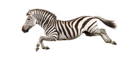 Energetic zebra leaping with grace in mid-air display of striped beauty and motion