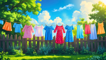 Hanging laundry outside to dry