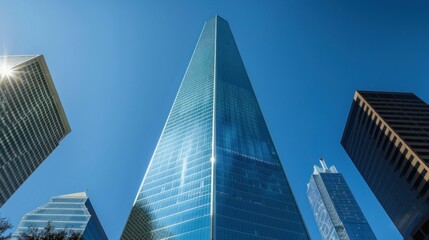 Minimalist pointy skyscraper under clear sky stock photo --ar 16:9 --raw --v 6 Job ID: 88563f5c-fd3b-4f75-a932-9e279e9490be