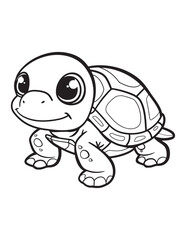 Fototapeta premium Happy Little Turtle – Kawaii Reptile Coloring Page