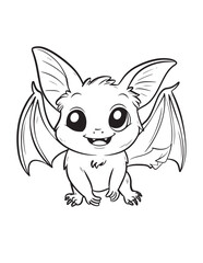 Cute Baby Bat – Kawaii Night Animal Coloring Page