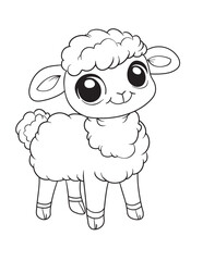 Big-Eyed Baby Sheep – Kawaii Spring Coloring Page