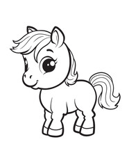 Fototapeta premium Happy Kawaii Pony – Cute Baby Horse Coloring Page for Spring